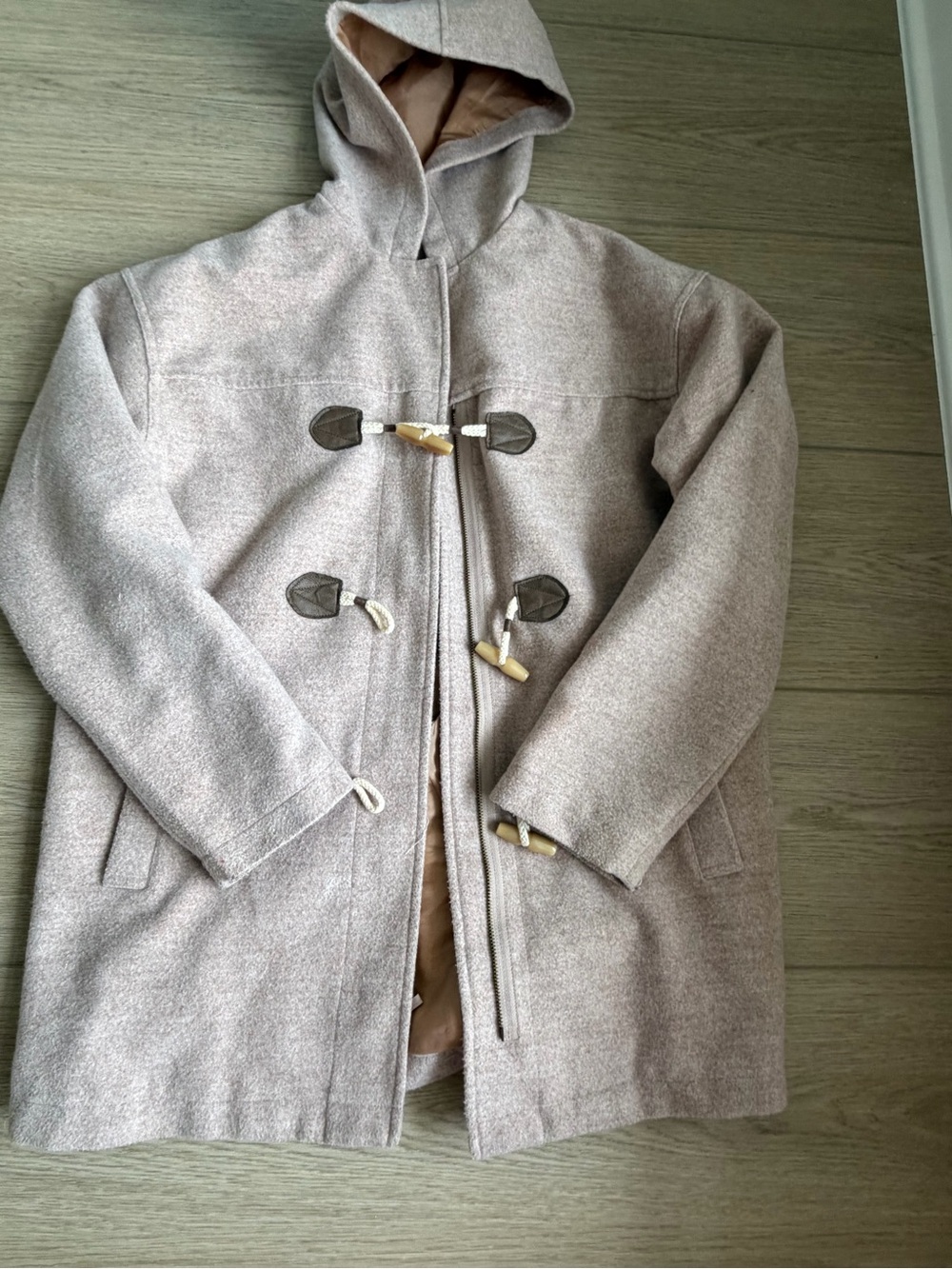 Universal Thread Hooded Toggle Pea Coat in Light Beige